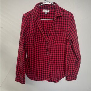 Old Navy Women’s M Black Red Checkered The Classic Long Sleeve cotton shirt emo